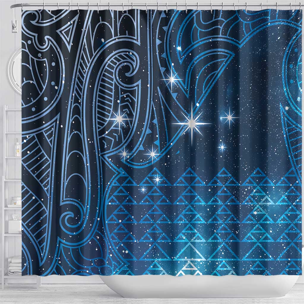 New Zealand Matariki Shower Curtain Taniko Aramoana With Maori Galaxy Sky Night LT9 - Polynesian Pride