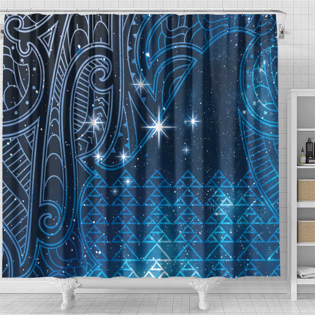 New Zealand Matariki Shower Curtain Taniko Aramoana With Maori Galaxy Sky Night LT9 - Polynesian Pride