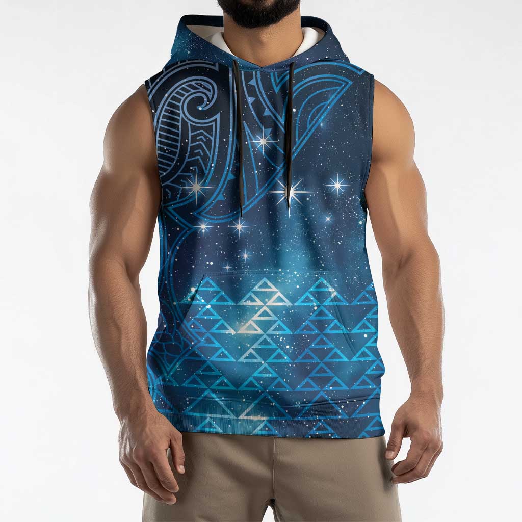 New Zealand Matariki Sleeveless Hoodie Taniko Aramoana With Maori Galaxy Sky Night LT9 - Polynesian Pride