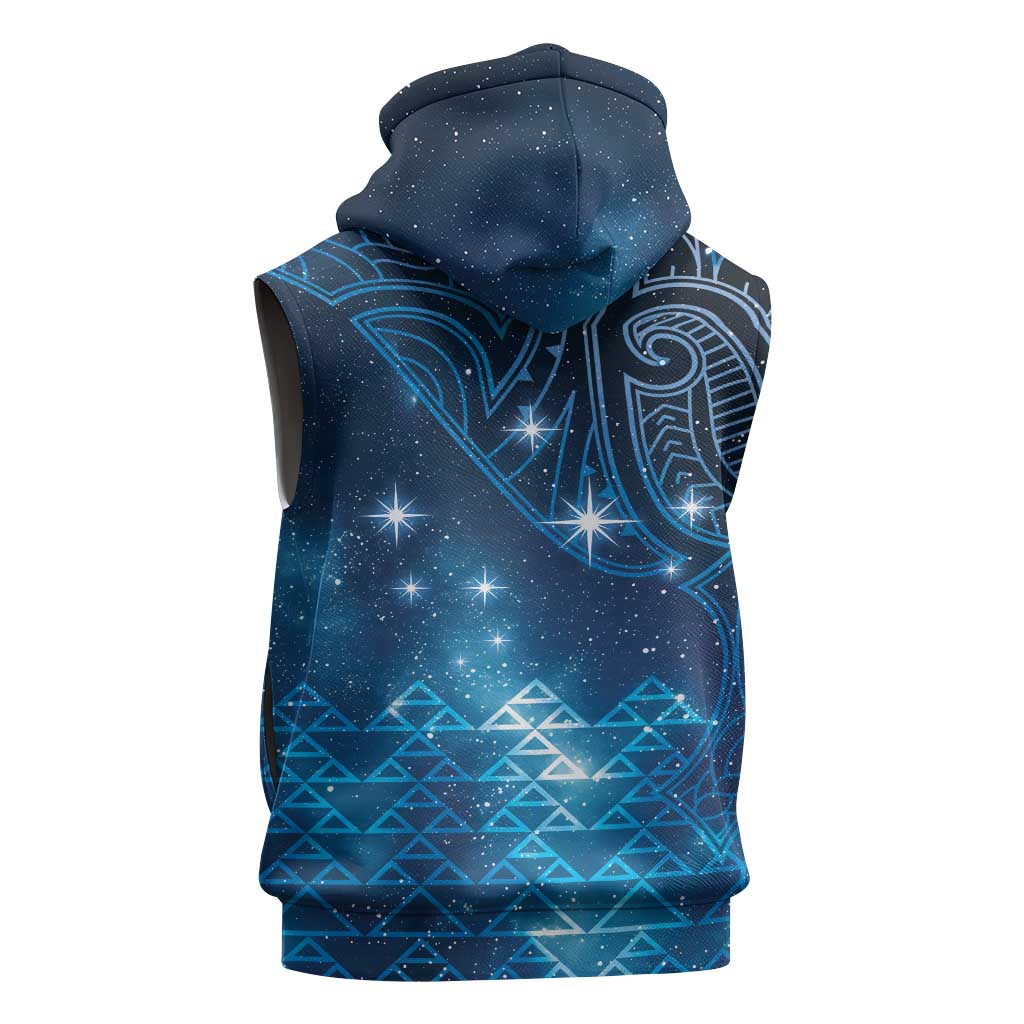 New Zealand Matariki Sleeveless Zip Hoodie Taniko Aramoana With Maori Galaxy Sky Night LT9 - Polynesian Pride