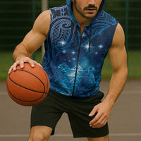 New Zealand Matariki Sleeveless Zip Hoodie Taniko Aramoana With Maori Galaxy Sky Night LT9 - Polynesian Pride