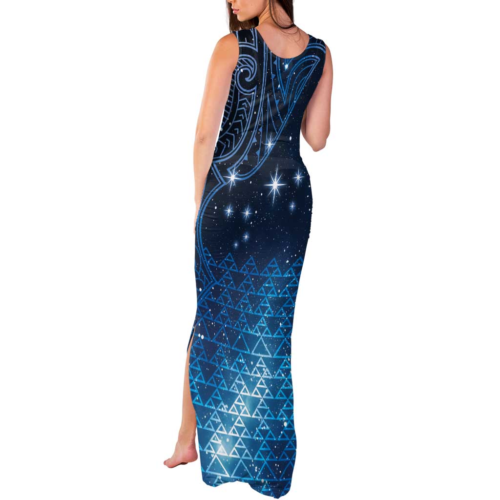 New Zealand Matariki Tank Maxi Dress Taniko Aramoana With Maori Galaxy Sky Night LT9 - Polynesian Pride
