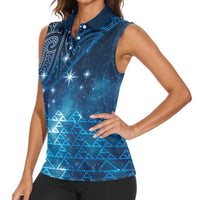 New Zealand Matariki Women Sleeveless Polo Shirt Taniko Aramoana With Maori Galaxy Sky Night LT9 - Polynesian Pride