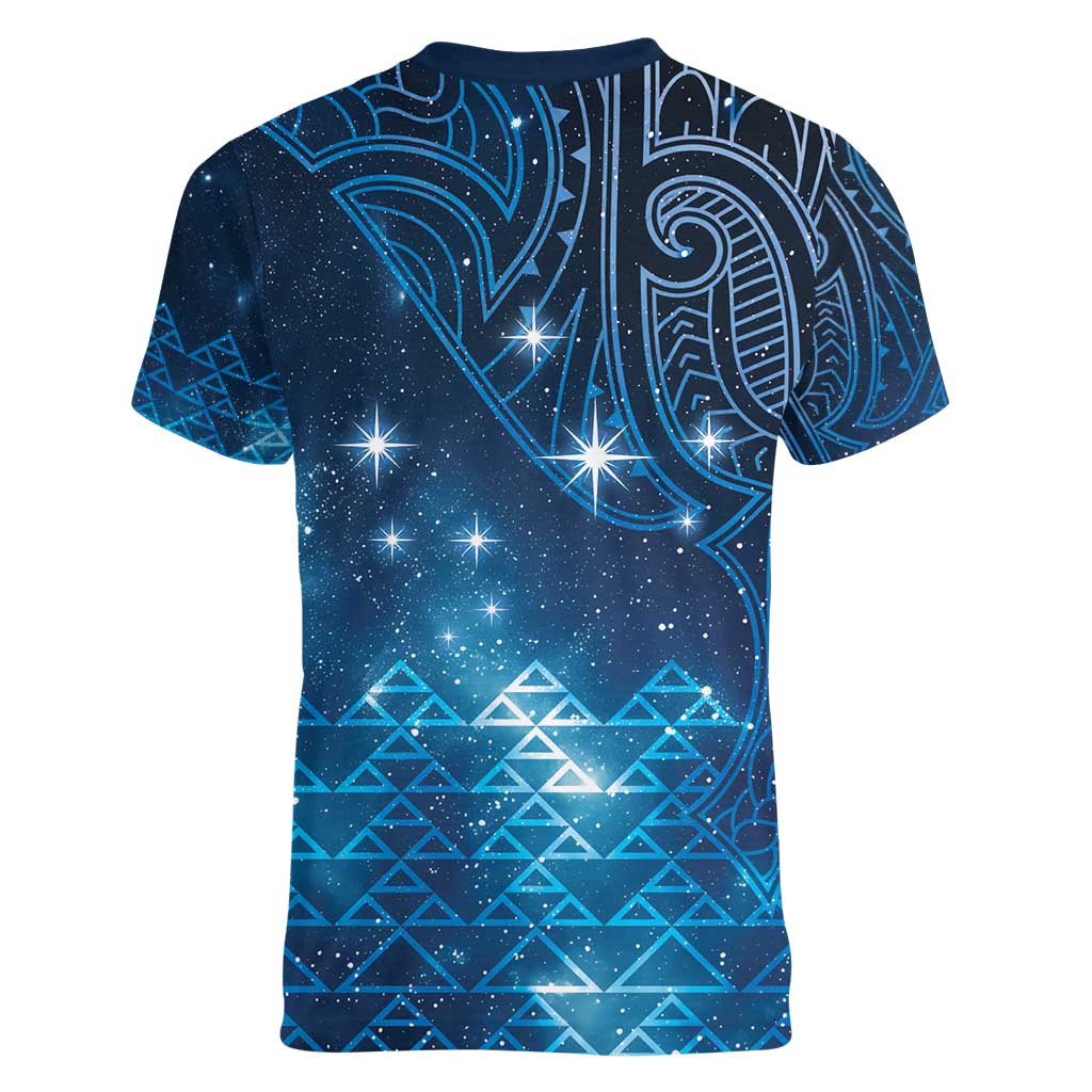 New Zealand Matariki Women V-Neck T-Shirt Taniko Aramoana With Maori Galaxy Sky Night LT9 - Polynesian Pride