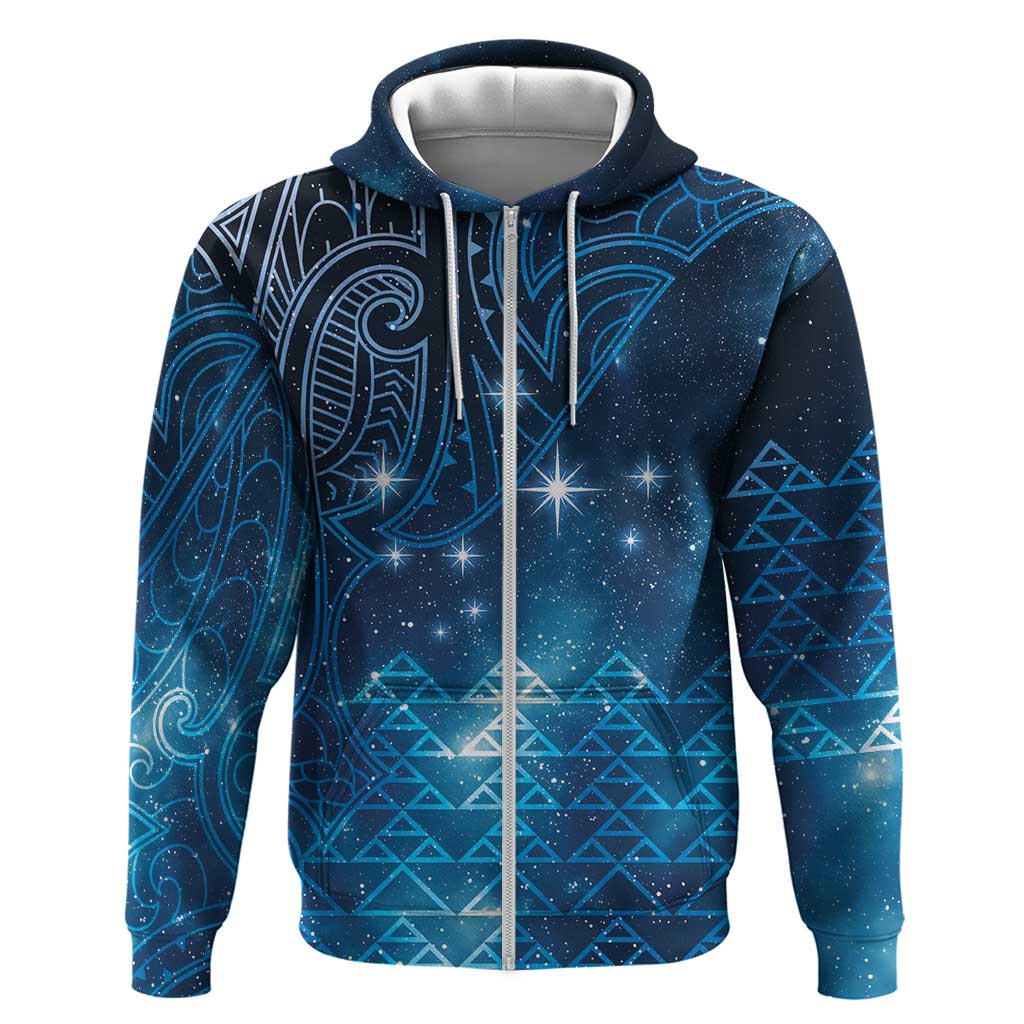 New Zealand Matariki Zip Hoodie Taniko Aramoana With Maori Galaxy Sky Night LT9 Zip Hoodie Galaxy - Polynesian Pride