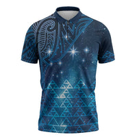 New Zealand Matariki Zipper Polo Shirt Taniko Aramoana With Maori Galaxy Sky Night LT9 Galaxy - Polynesian Pride