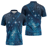 New Zealand Matariki Zipper Polo Shirt Taniko Aramoana With Maori Galaxy Sky Night LT9 - Polynesian Pride