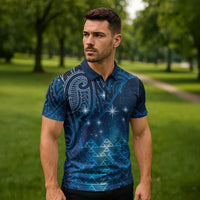 New Zealand Matariki Zipper Polo Shirt Taniko Aramoana With Maori Galaxy Sky Night LT9 - Polynesian Pride