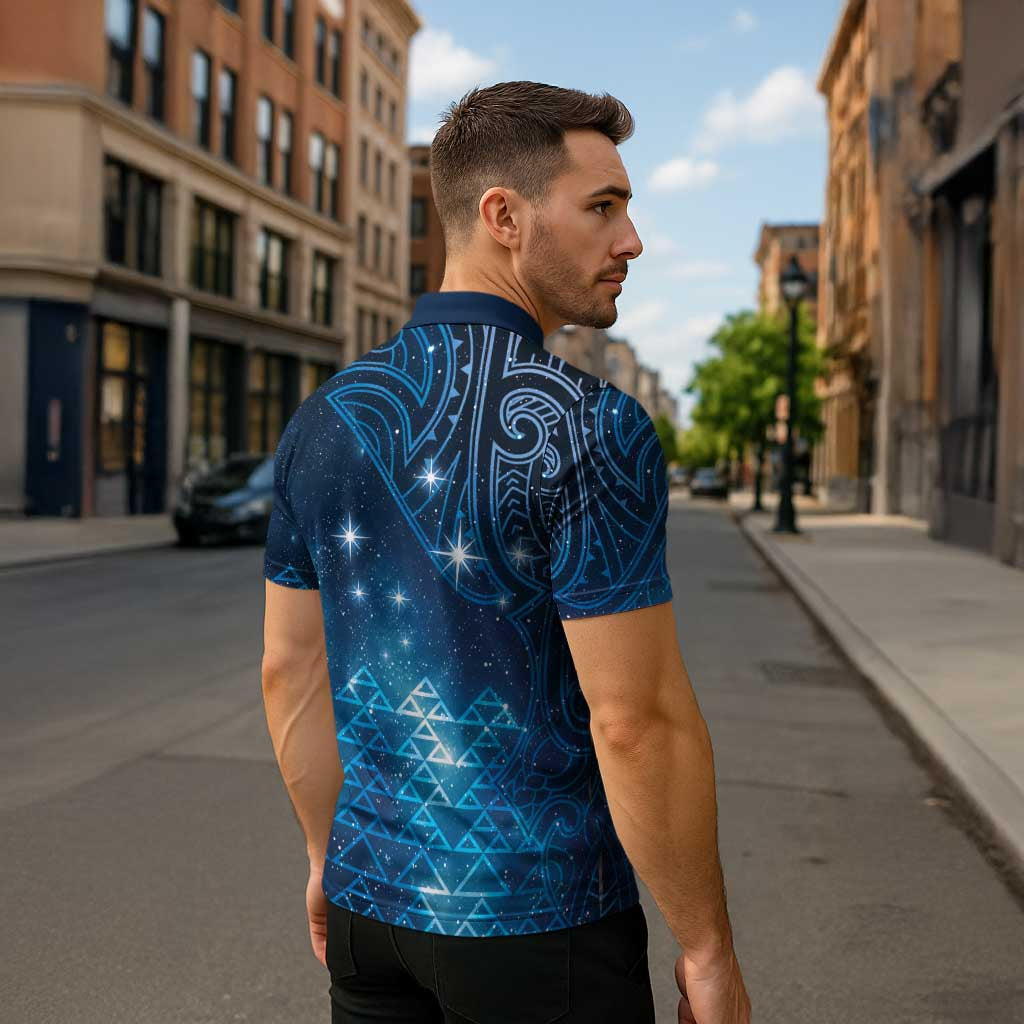 New Zealand Matariki Zipper Polo Shirt Taniko Aramoana With Maori Galaxy Sky Night LT9 - Polynesian Pride