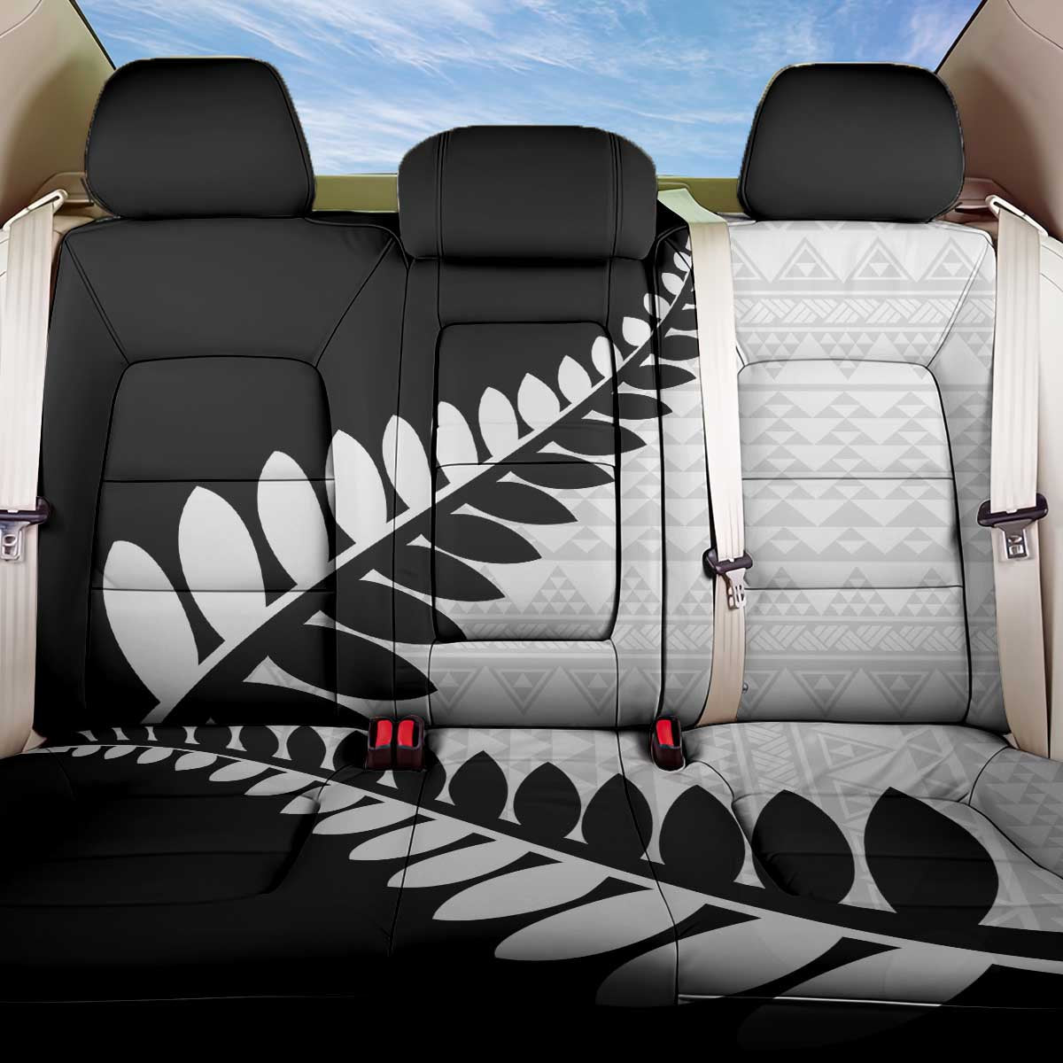 New Zealand Silver Fern Niho Taniwha Back Car Seat Cover LT9 One Size Black - Polynesian Pride