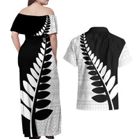 New Zealand Silver Fern Niho Taniwha Couples Matching Off Shoulder Maxi Dress and Hawaiian Shirt LT9 - Polynesian Pride