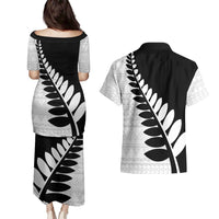 New Zealand Silver Fern Niho Taniwha Couples Matching Puletasi and Hawaiian Shirt LT9 - Polynesian Pride