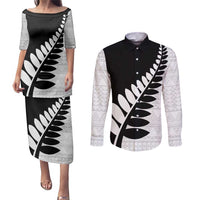 New Zealand Silver Fern Niho Taniwha Couples Matching Puletasi and Long Sleeve Button Shirt