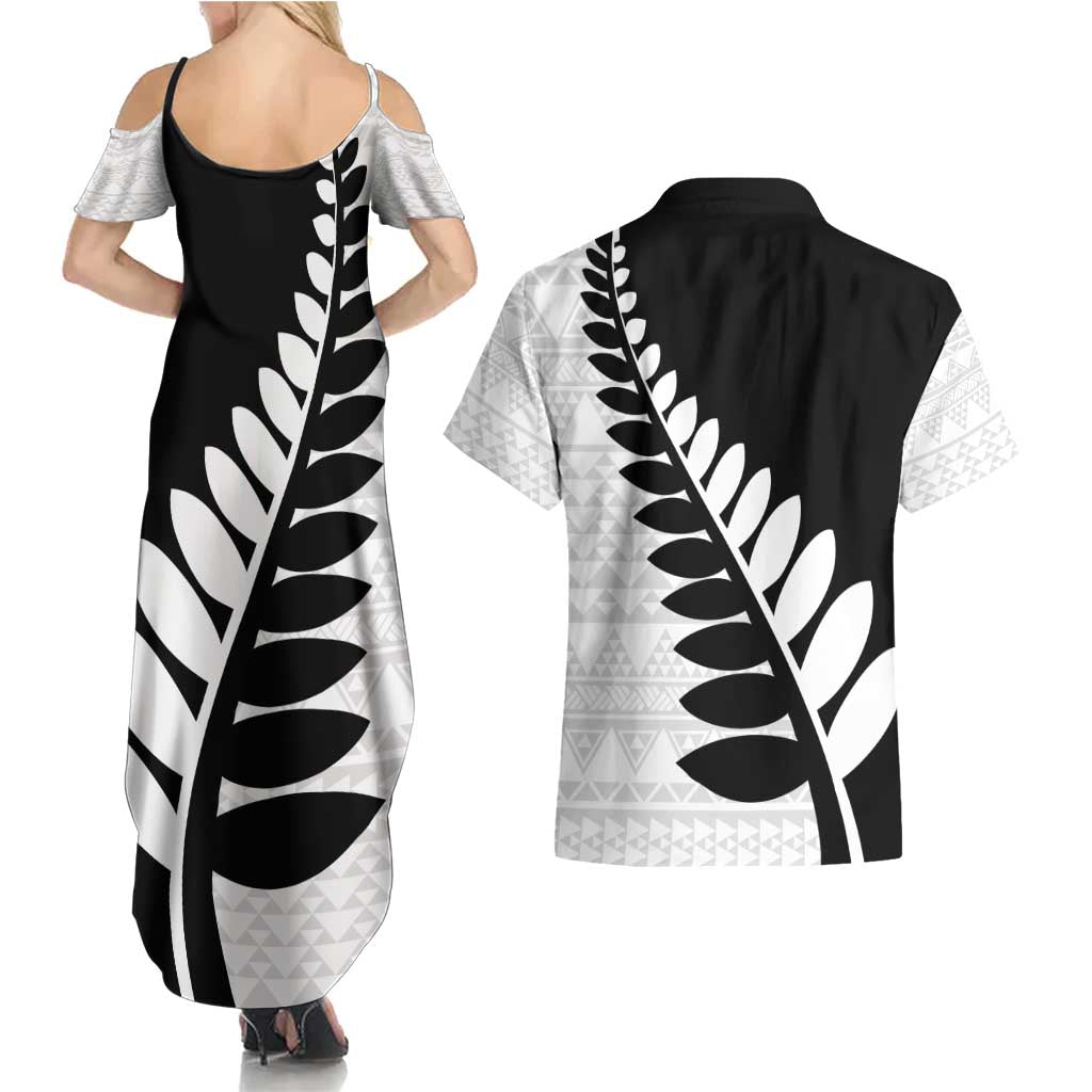 New Zealand Silver Fern Niho Taniwha Couples Matching Summer Maxi Dress and Hawaiian Shirt LT9 - Polynesian Pride