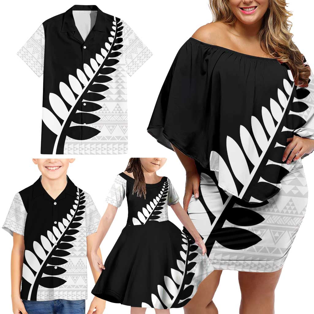 New Zealand Silver Fern Niho Taniwha Family Matching Off Shoulder Short Dress and Hawaiian Shirt LT9 - Polynesian Pride
