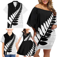 New Zealand Silver Fern Niho Taniwha Family Matching Off Shoulder Short Dress and Hawaiian Shirt LT9 - Polynesian Pride