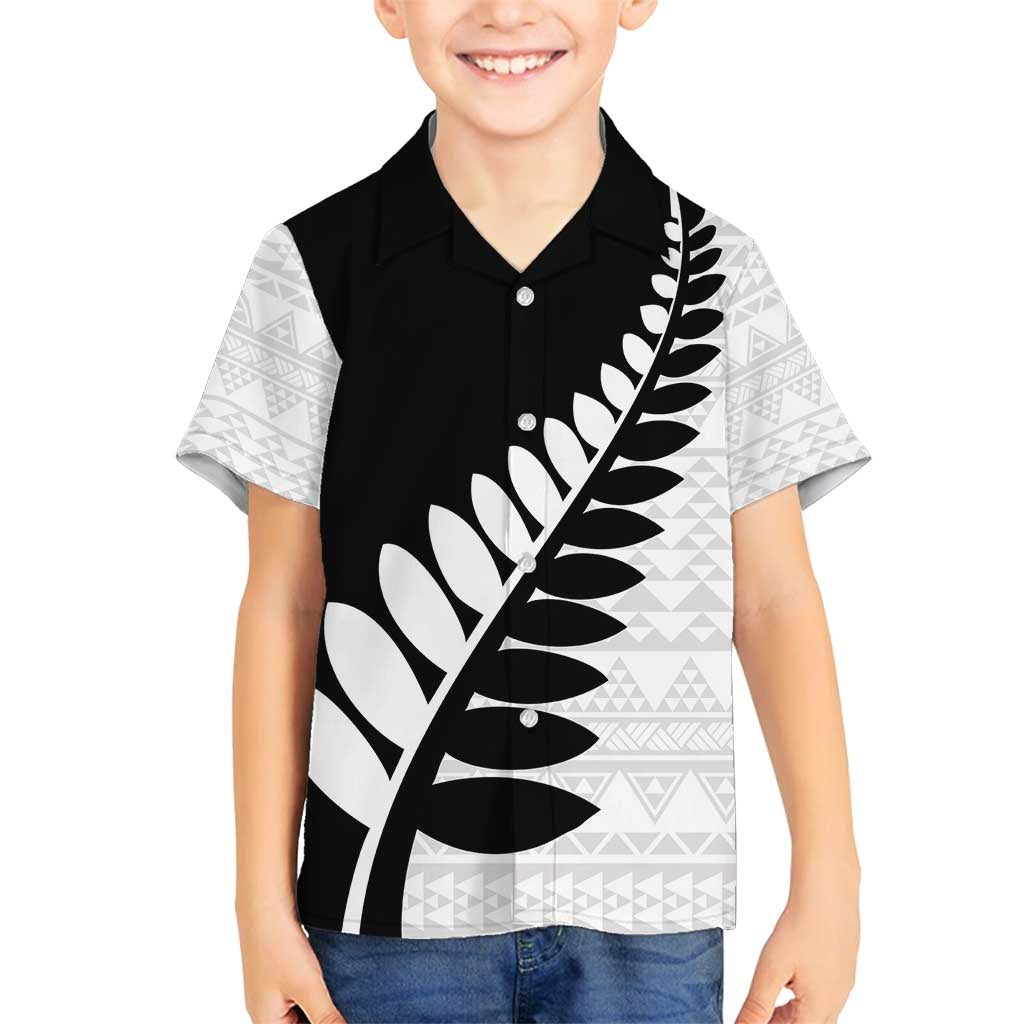 New Zealand Silver Fern Niho Taniwha Family Matching Off Shoulder Short Dress and Hawaiian Shirt LT9 Son's Shirt Black - Polynesian Pride