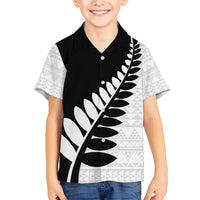 New Zealand Silver Fern Niho Taniwha Family Matching Short Sleeve Bodycon Dress and Hawaiian Shirt LT9 Son's Shirt Black - Polynesian Pride