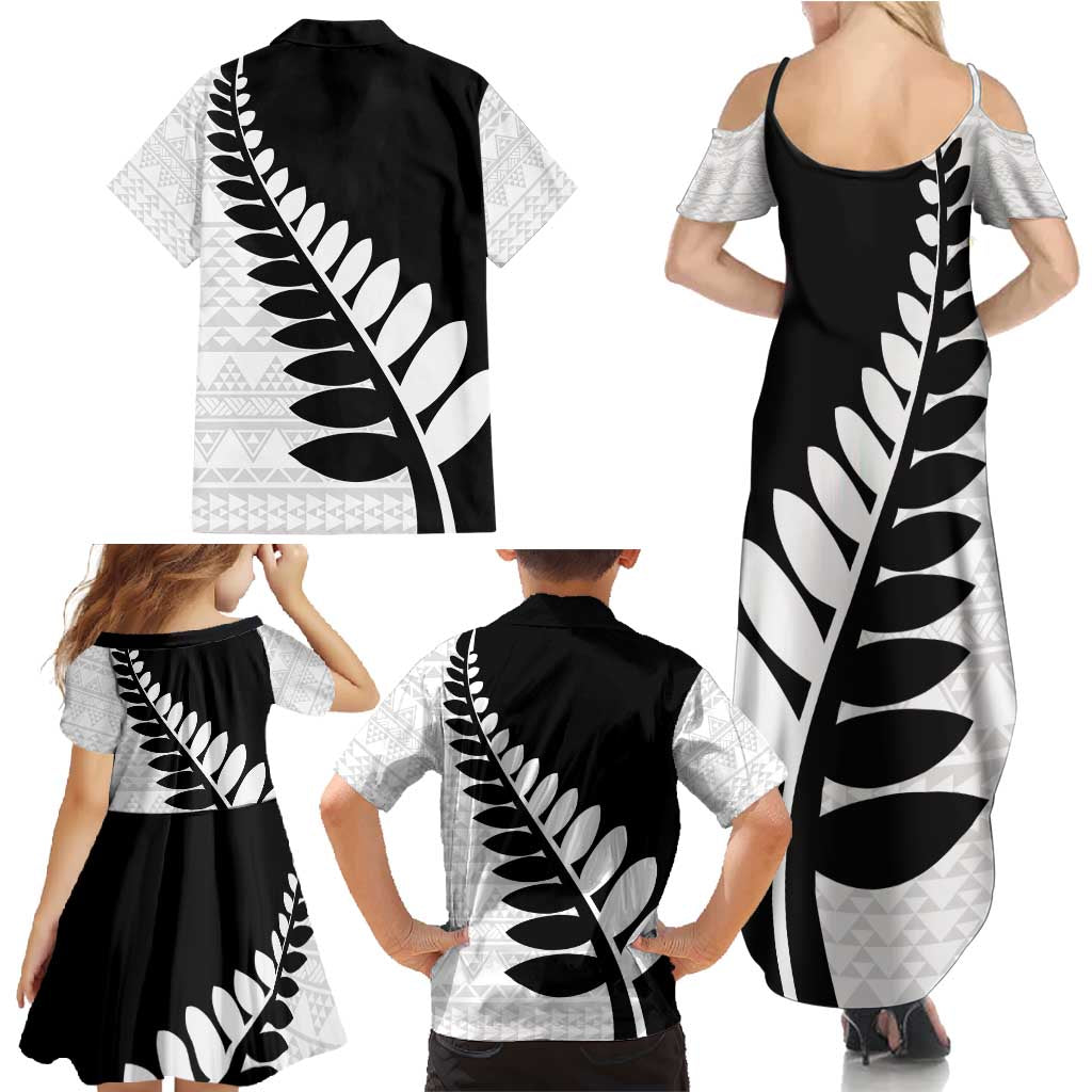 New Zealand Silver Fern Niho Taniwha Family Matching Summer Maxi Dress and Hawaiian Shirt LT9 - Polynesian Pride