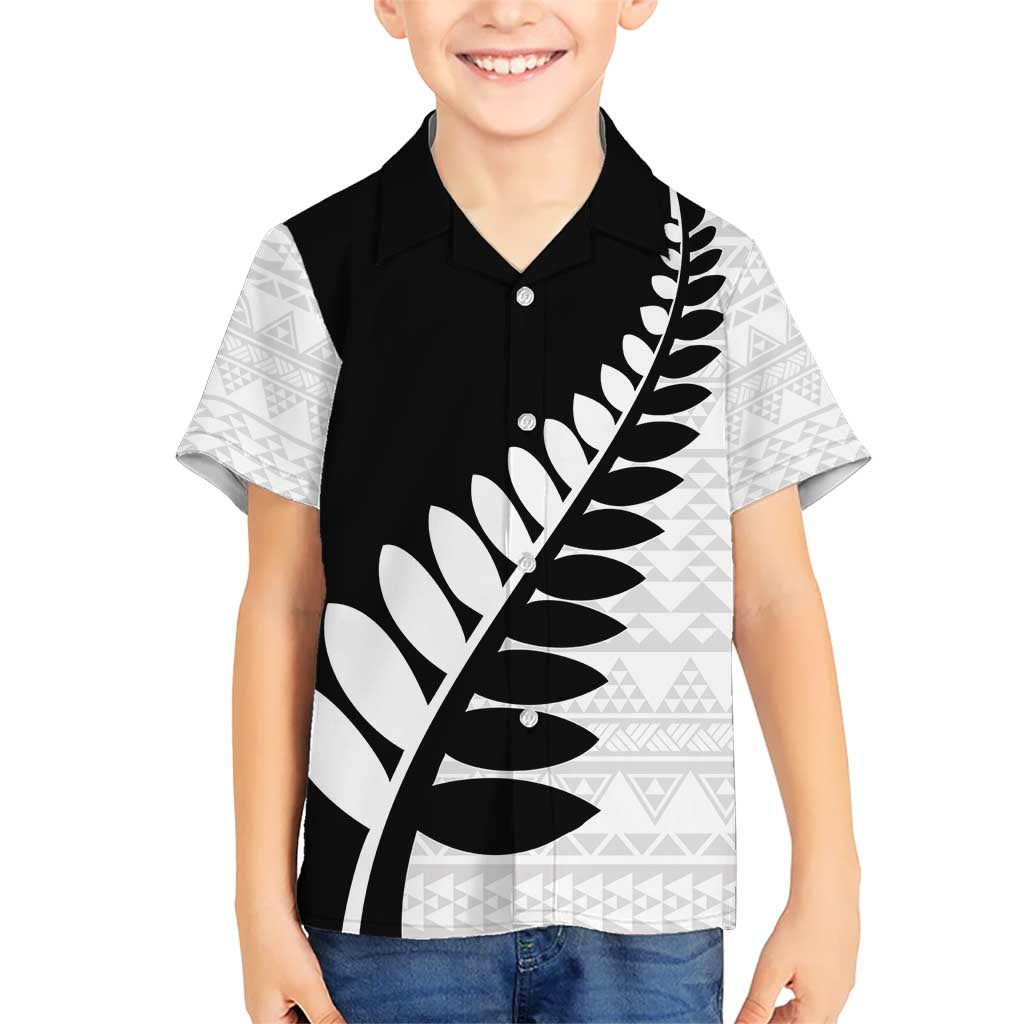 New Zealand Silver Fern Niho Taniwha Kid Hawaiian Shirt LT9 Kid Black - Polynesian Pride