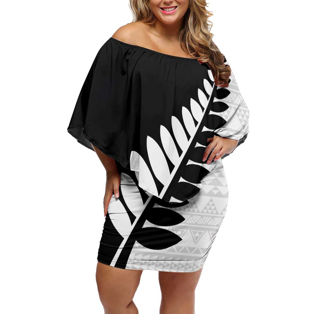 New Zealand Silver Fern Niho Taniwha Off Shoulder Short Dress LT9 Women Black - Polynesian Pride