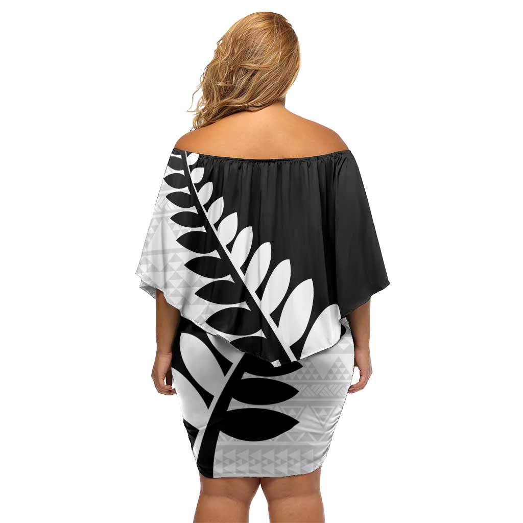 New Zealand Silver Fern Niho Taniwha Off Shoulder Short Dress LT9 - Polynesian Pride