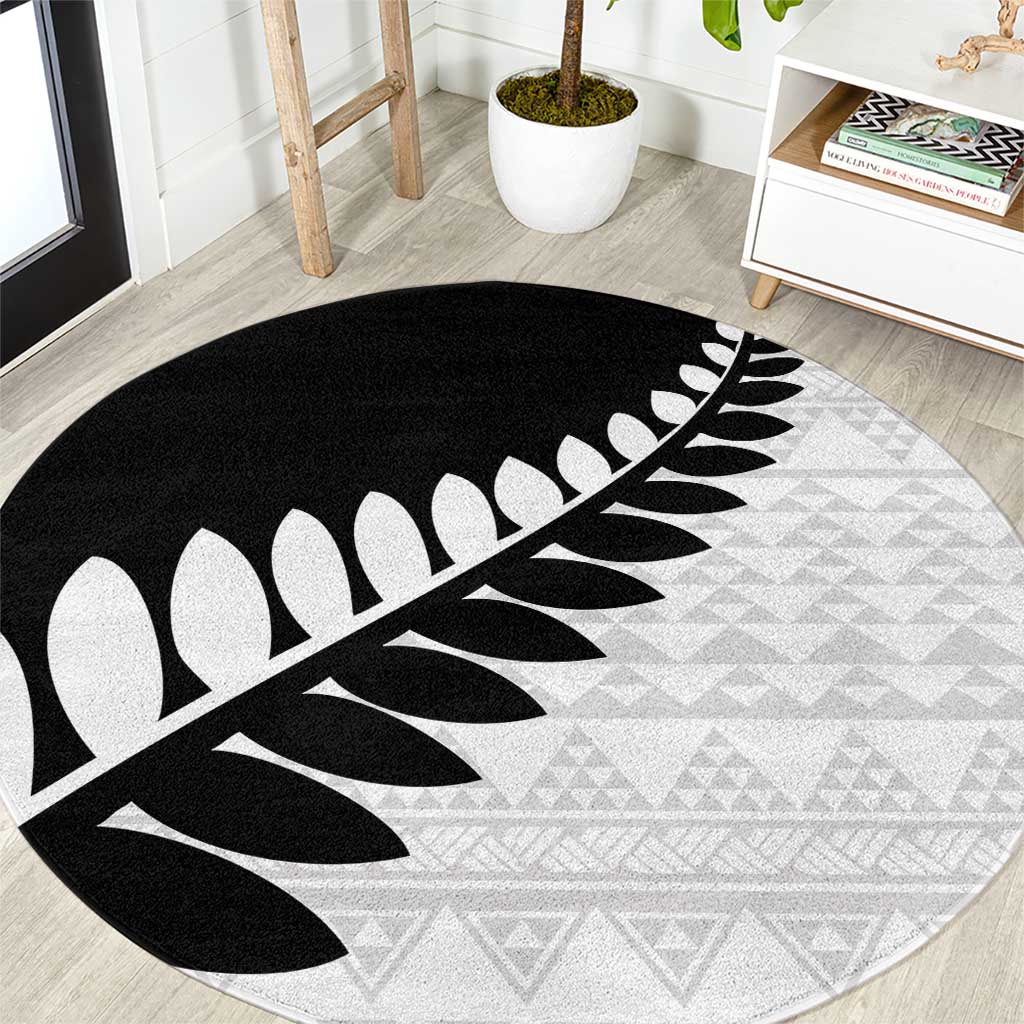 New Zealand Silver Fern Niho Taniwha Round Carpet LT9 Black - Polynesian Pride