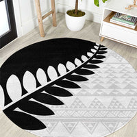 New Zealand Silver Fern Niho Taniwha Round Carpet LT9 Black - Polynesian Pride