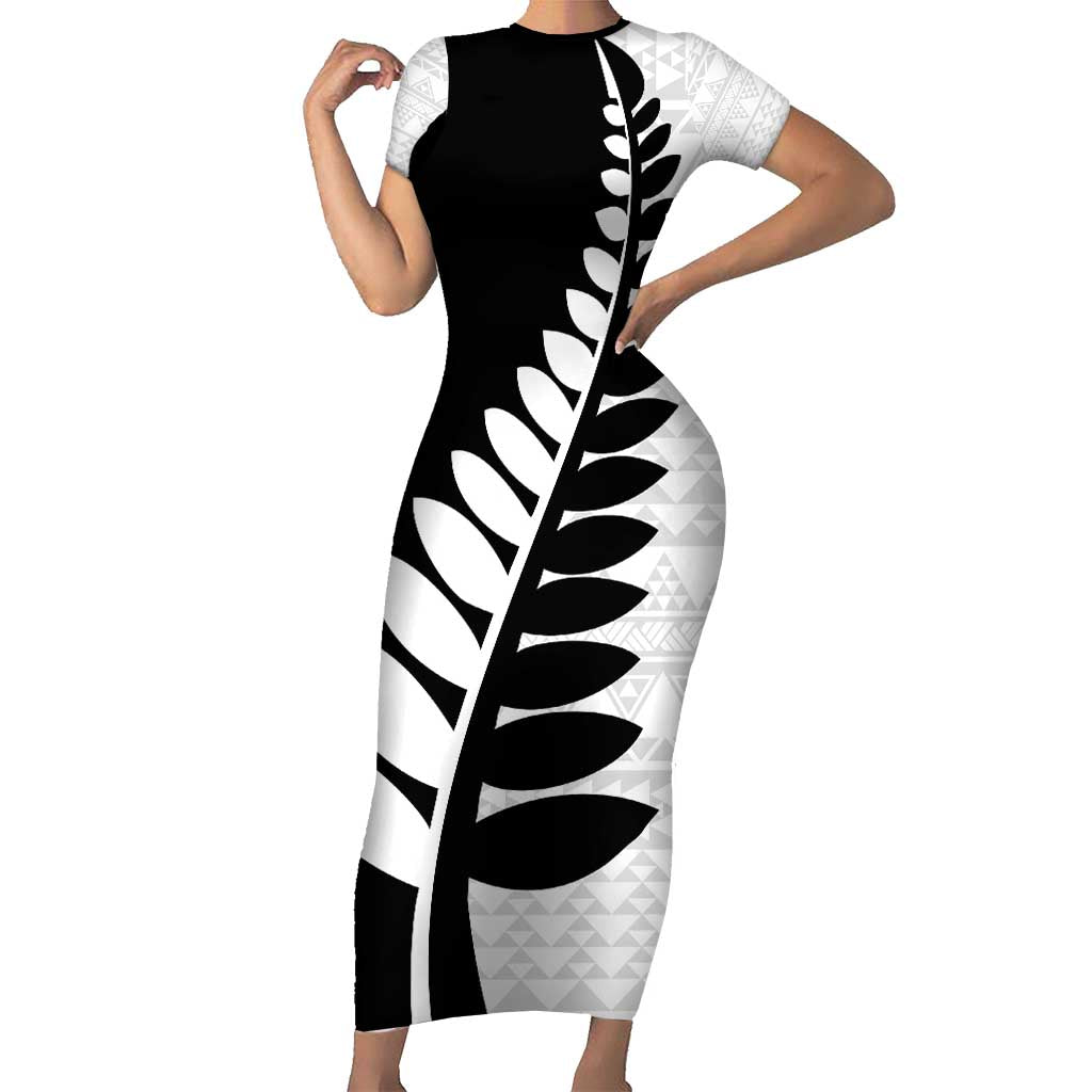 New Zealand Silver Fern Niho Taniwha Short Sleeve Bodycon Dress LT9 Long Dress Black - Polynesian Pride