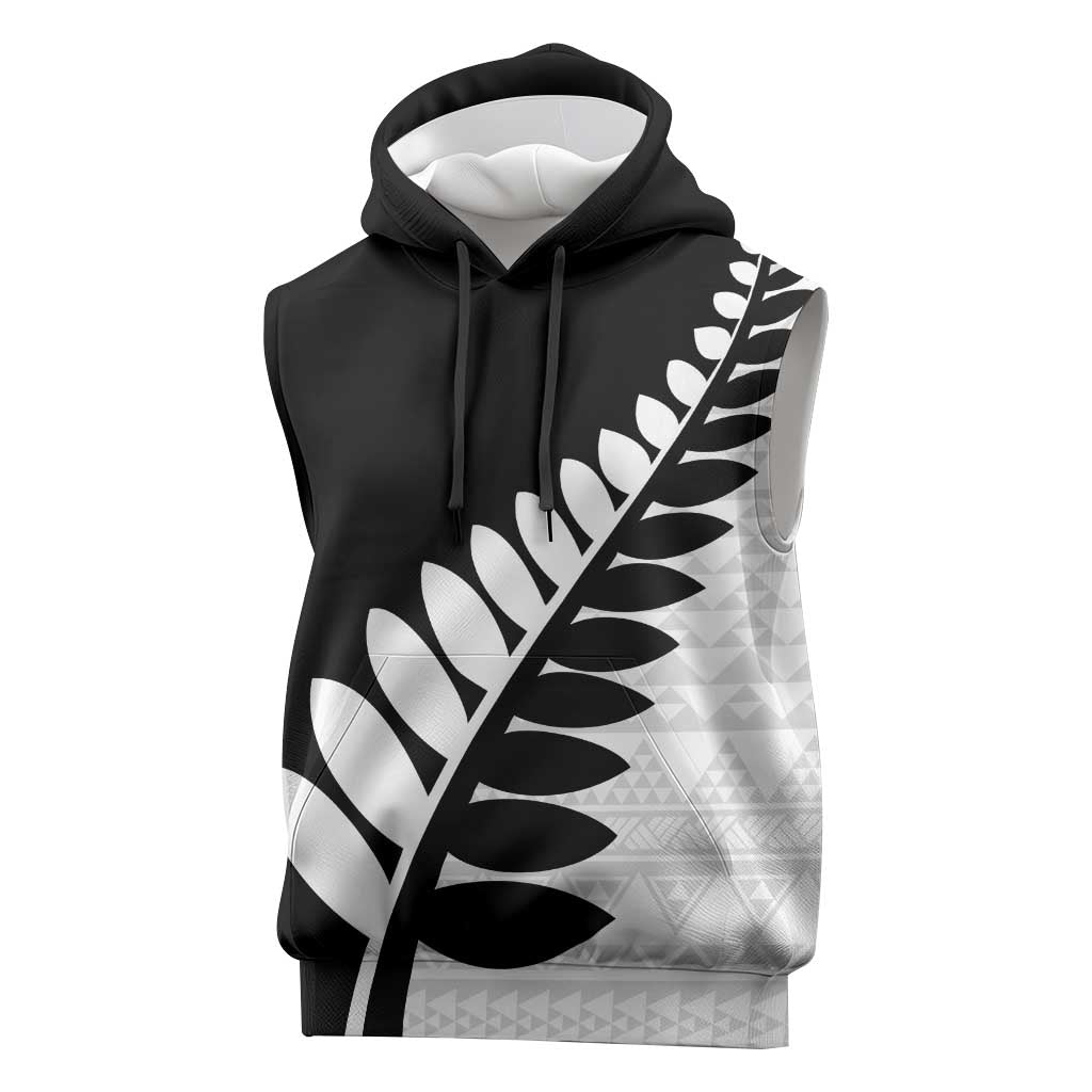 New Zealand Silver Fern Niho Taniwha Sleeveless Hoodie LT9 Black - Polynesian Pride