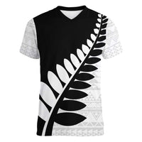 New Zealand Silver Fern Niho Taniwha Women V-Neck T-Shirt LT9 Female Black - Polynesian Pride