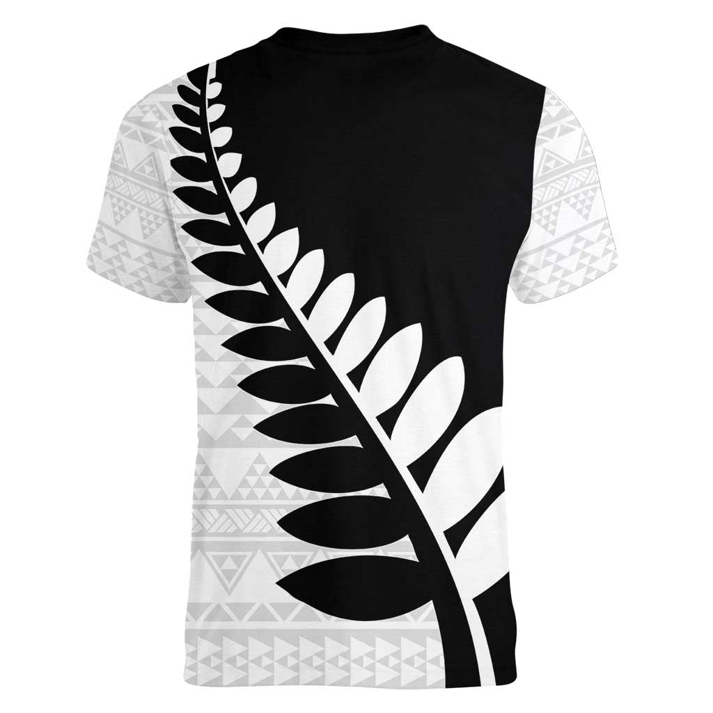 New Zealand Silver Fern Niho Taniwha Women V-Neck T-Shirt LT9 - Polynesian Pride