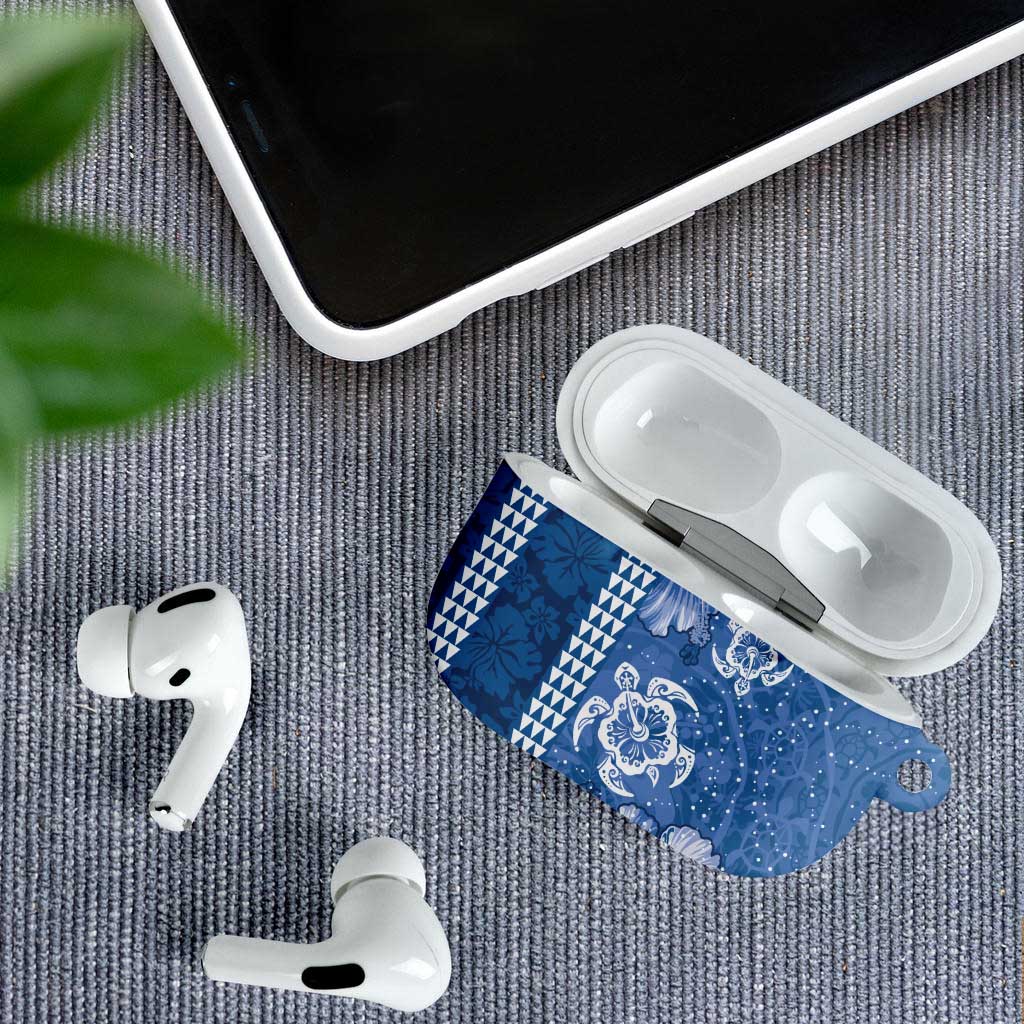 Blue Hibiscus Turle AirPods Case Hawaiian Style Tribal Tapa Pattern - Polynesian Pride