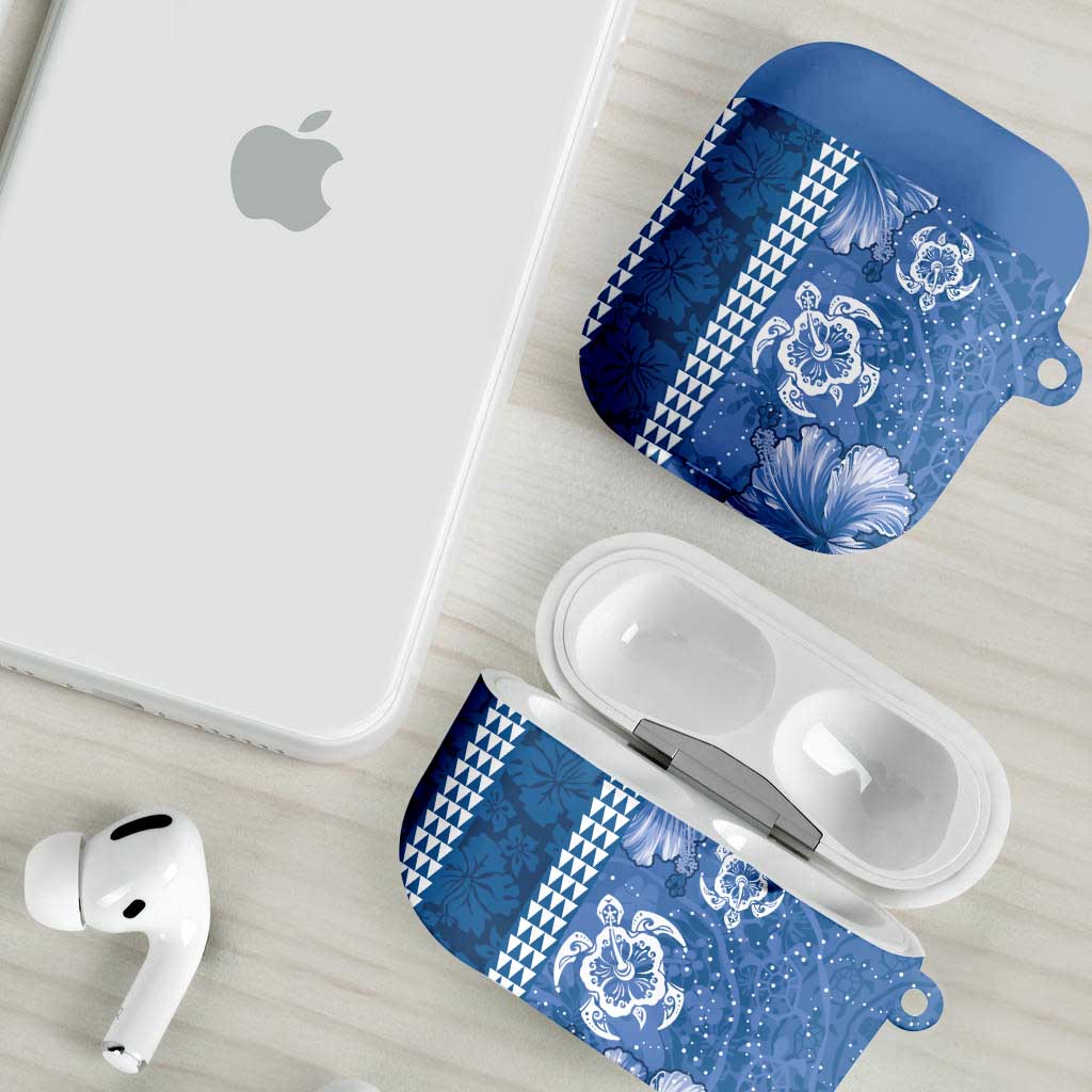 Blue Hibiscus Turle AirPods Case Hawaiian Style Tribal Tapa Pattern - Polynesian Pride