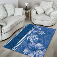 Blue Hibiscus Turle Area Rug Hawaiian Style Tribal Tapa Pattern LT9 - Polynesian Pride