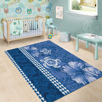 Blue Hibiscus Turle Area Rug Hawaiian Style Tribal Tapa Pattern LT9 - Polynesian Pride
