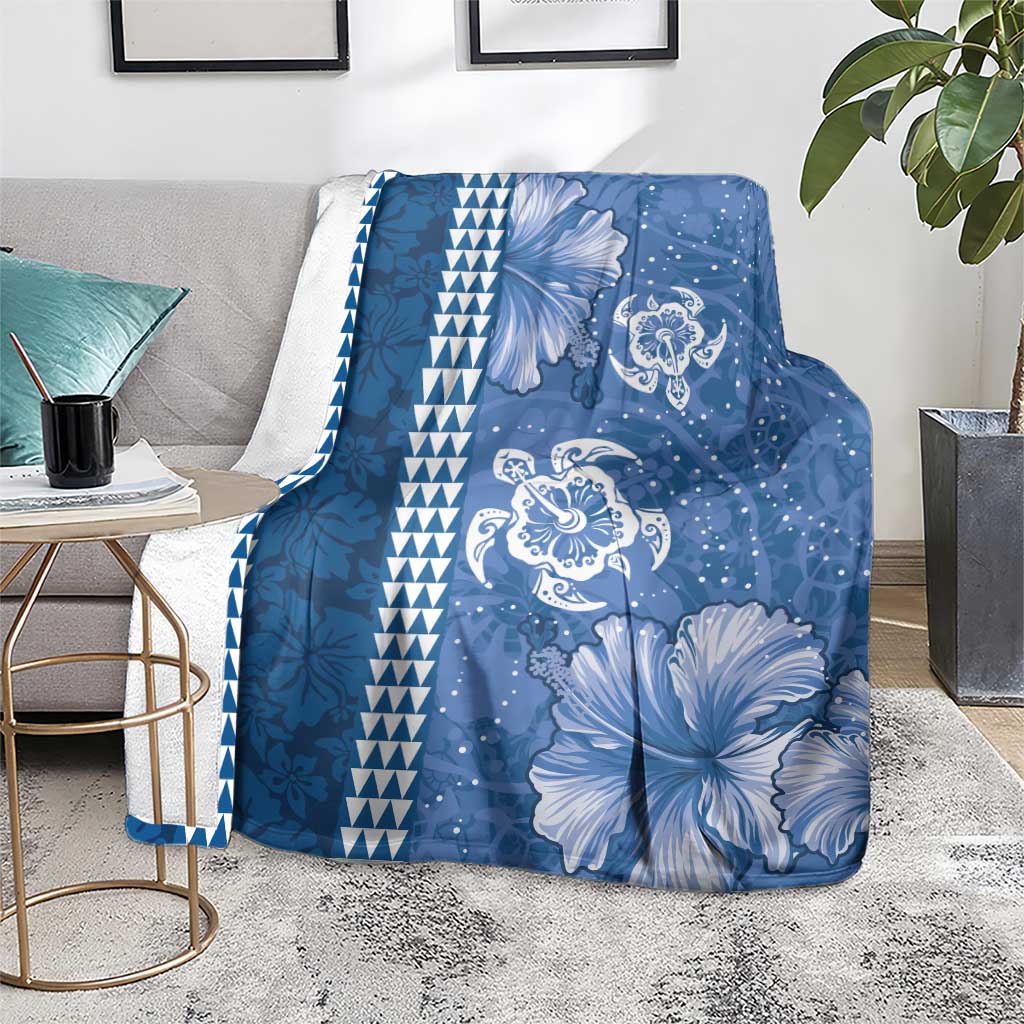 Blue Hibiscus Turle Blanket Hawaiian Style Tribal Tapa Pattern