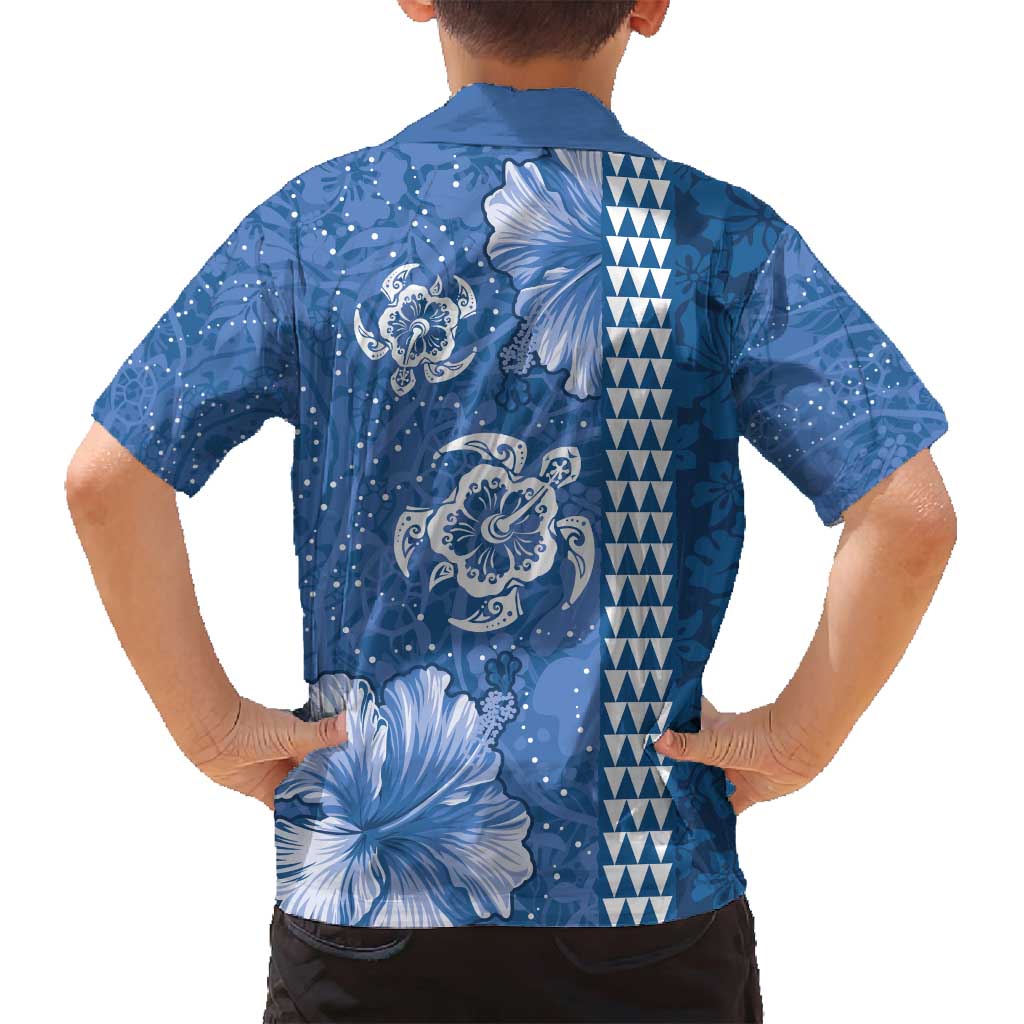 Blue Hibiscus Turle Family Matching Long Sleeve Bodycon Dress and Hawaiian Shirt Hawaiian Style Tribal Tapa Pattern LT9 - Polynesian Pride