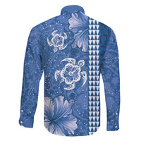 Blue Hibiscus Turle Family Matching Long Sleeve Bodycon Dress and Hawaiian Shirt Hawaiian Style Tribal Tapa Pattern LT9 - Polynesian Pride