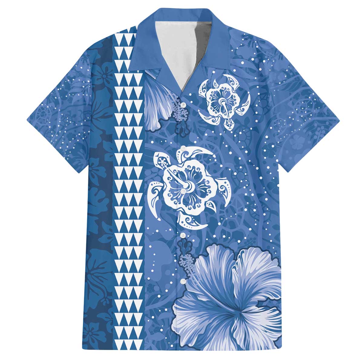 Blue Hibiscus Turle Family Matching Off The Shoulder Long Sleeve Dress and Hawaiian Shirt Hawaiian Style Tribal Tapa Pattern LT9 Dad's Shirt - Short Sleeve Blue - Polynesian Pride