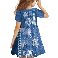 Blue Hibiscus Turle Family Matching Off Shoulder Maxi Dress and Hawaiian Shirt Hawaiian Style Tribal Tapa Pattern LT9 - Polynesian Pride