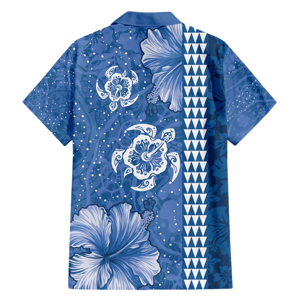 Blue Hibiscus Turle Family Matching Off Shoulder Short Dress and Hawaiian Shirt Hawaiian Style Tribal Tapa Pattern LT9 - Polynesian Pride