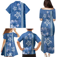 Blue Hibiscus Turle Family Matching Puletasi and Hawaiian Shirt Hawaiian Style Tribal Tapa Pattern LT9 - Polynesian Pride