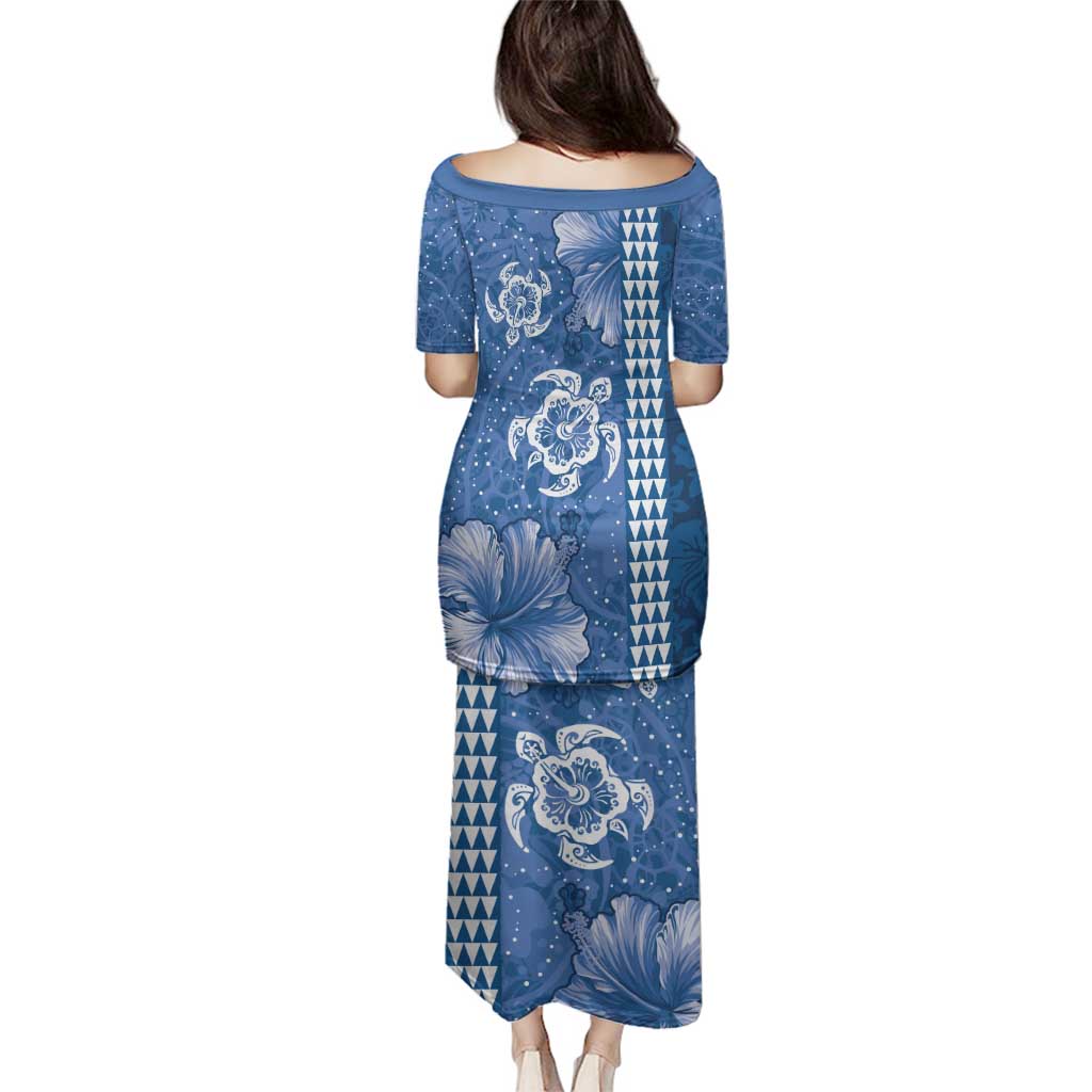 Blue Hibiscus Turle Family Matching Puletasi and Hawaiian Shirt Hawaiian Style Tribal Tapa Pattern LT9 - Polynesian Pride