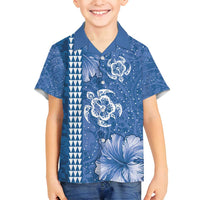 Blue Hibiscus Turle Family Matching Puletasi and Hawaiian Shirt Hawaiian Style Tribal Tapa Pattern LT9 Son's Shirt Blue - Polynesian Pride