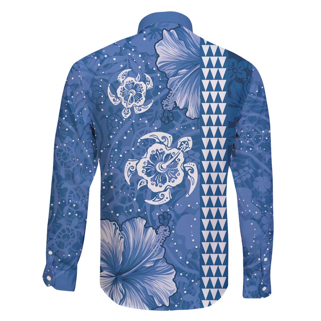 Blue Hibiscus Turle Family Matching Short Sleeve Bodycon Dress and Hawaiian Shirt Hawaiian Style Tribal Tapa Pattern LT9 - Polynesian Pride