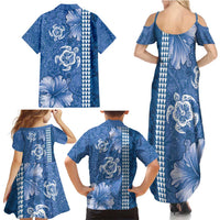Blue Hibiscus Turle Family Matching Summer Maxi Dress and Hawaiian Shirt Hawaiian Style Tribal Tapa Pattern LT9 - Polynesian Pride
