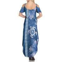 Blue Hibiscus Turle Family Matching Summer Maxi Dress and Hawaiian Shirt Hawaiian Style Tribal Tapa Pattern LT9 - Polynesian Pride
