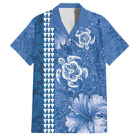 Blue Hibiscus Turle Family Matching Tank Maxi Dress and Hawaiian Shirt Hawaiian Style Tribal Tapa Pattern LT9 Dad's Shirt - Short Sleeve Blue - Polynesian Pride