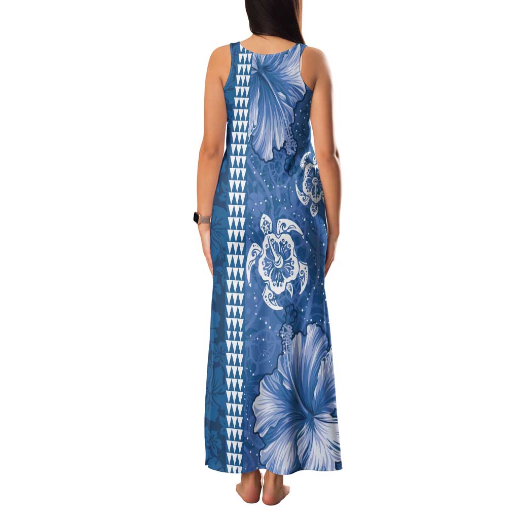 Blue Hibiscus Turle Family Matching Tank Maxi Dress and Hawaiian Shirt Hawaiian Style Tribal Tapa Pattern LT9 - Polynesian Pride